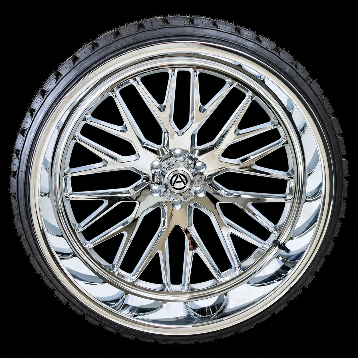 Side-on chrome wheel and tire